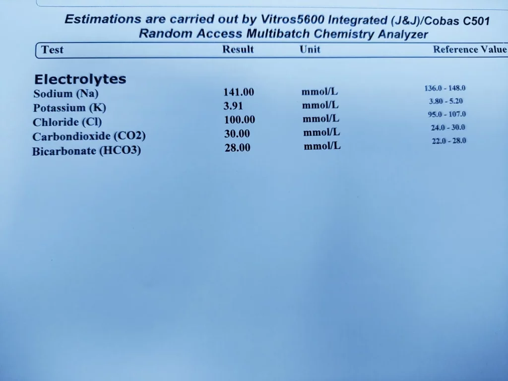 electrolytes test report