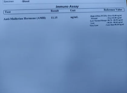 AMH test report — বাংলাদেশে অ্যান্টি-মুলেরিয়ান হরমোন পরীক্ষার রিপোর্ট নমুনা